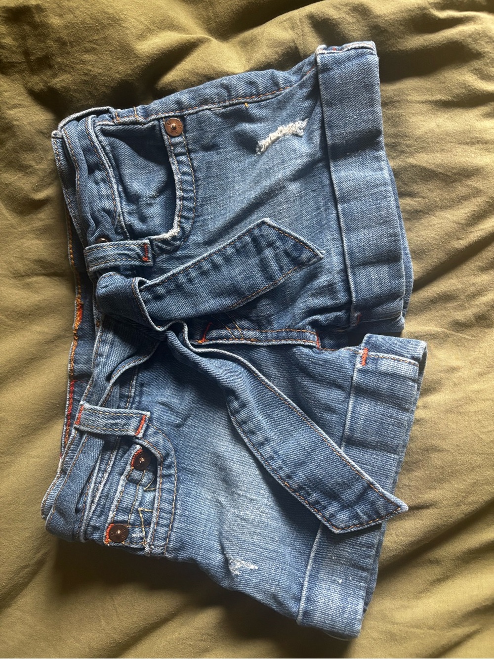 True Religion Blue Denim Tie-Waist Kids Shorts